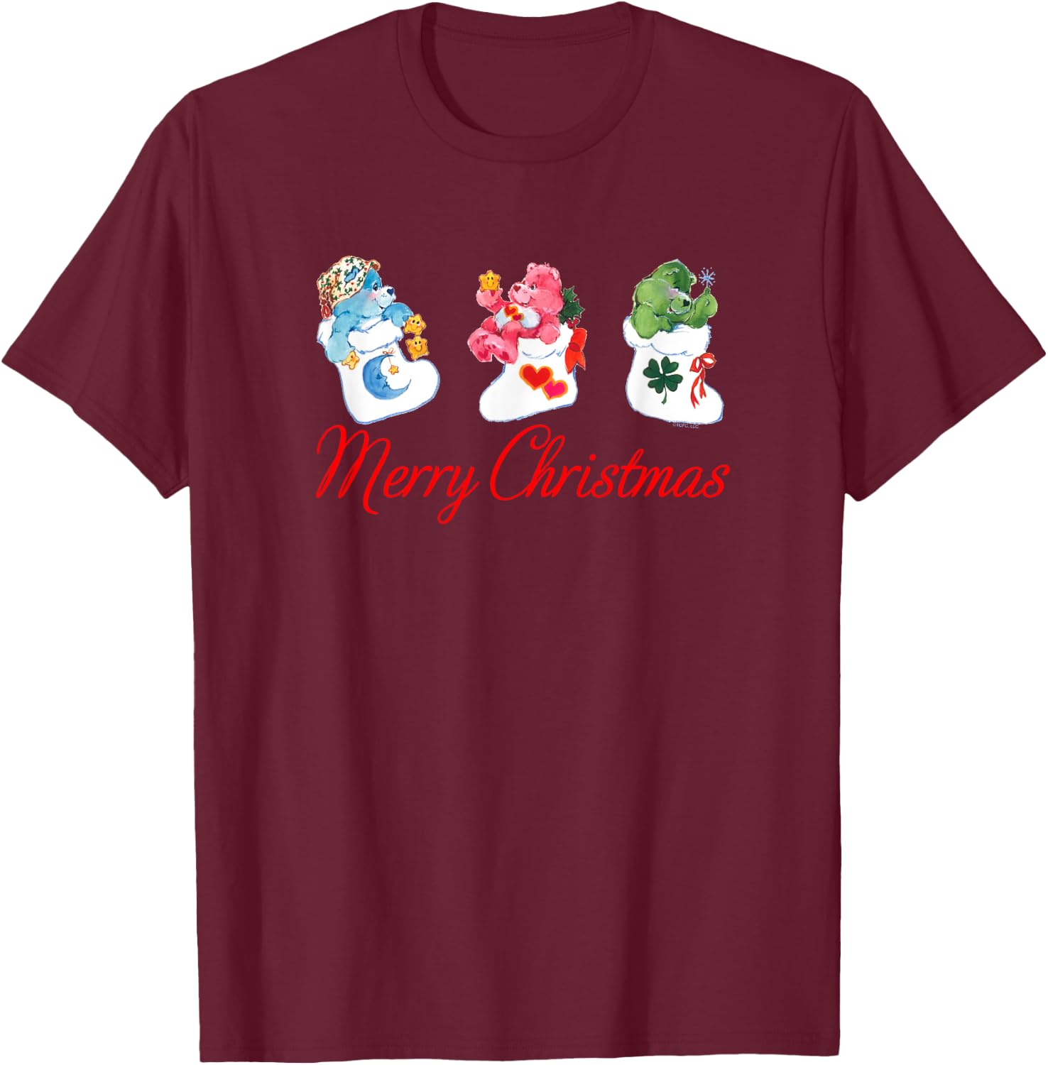 Care Bears Merry Christmas Stockings Retro Cartoon T-Shirt - T-Shirt | Maroon