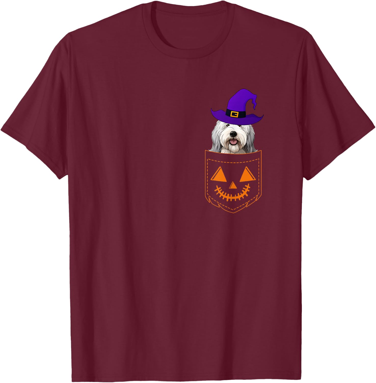 Old English Sheepdog In A Pocket English Sheepdog Halloween T-Shirt - T-Shirt | Maroon
