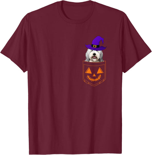 Old English Sheepdog In A Pocket English Sheepdog Halloween T-Shirt - T-Shirt | Maroon