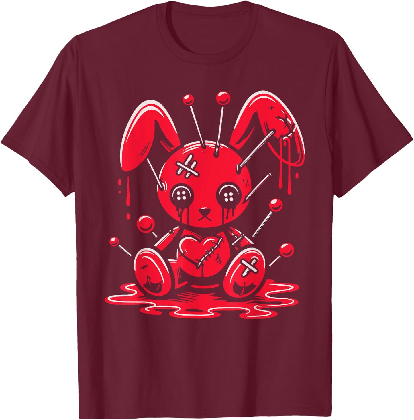 Stitched Bunny Rabbit Pastel Goth Anime Kawaii Gothic T-Shirt - T-Shirt | Maroon