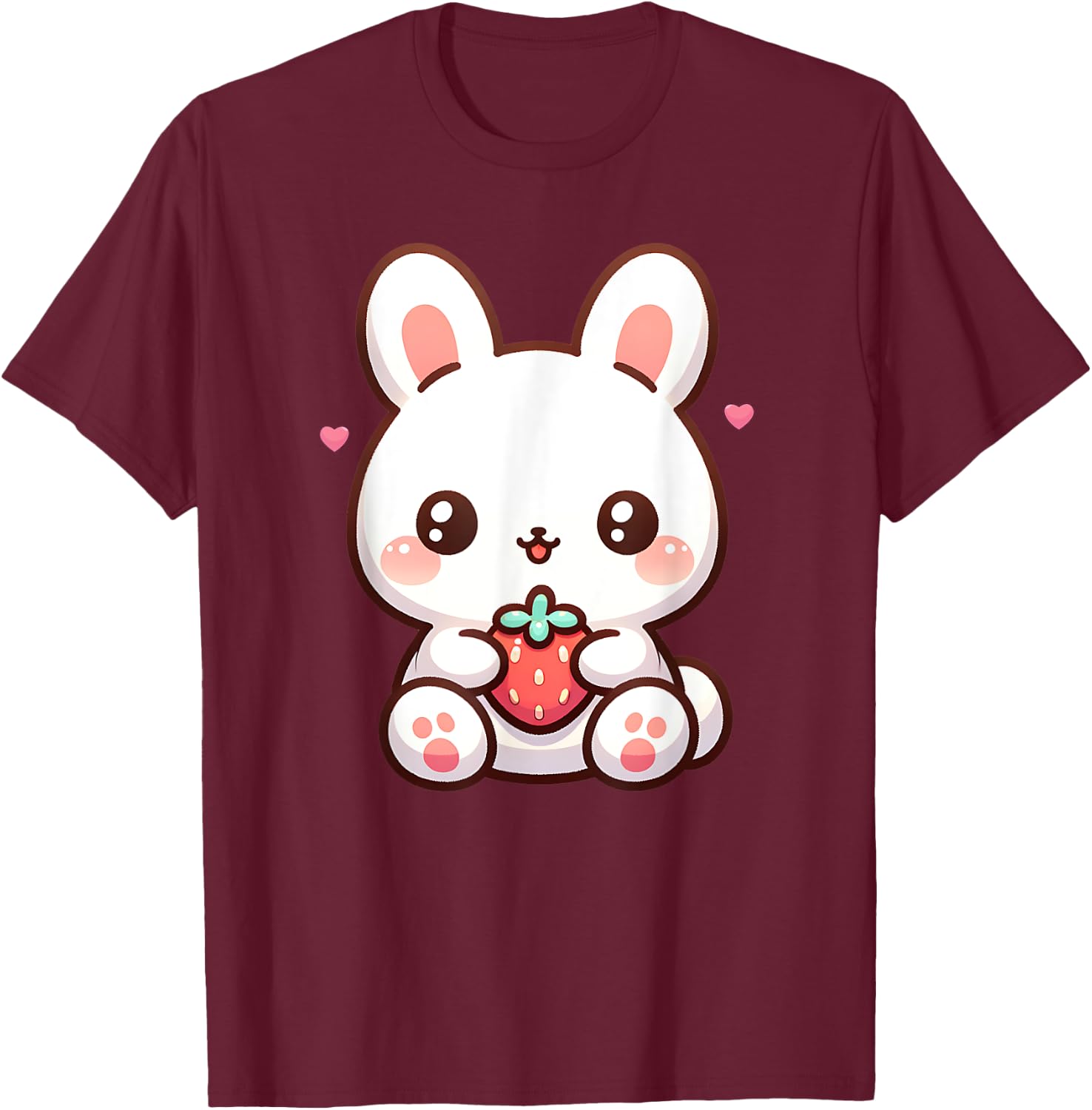 Cute Bunny Rabbit Eating Strawberry Tween Girls Graphic T-Shirt - T-Shirt | Maroon