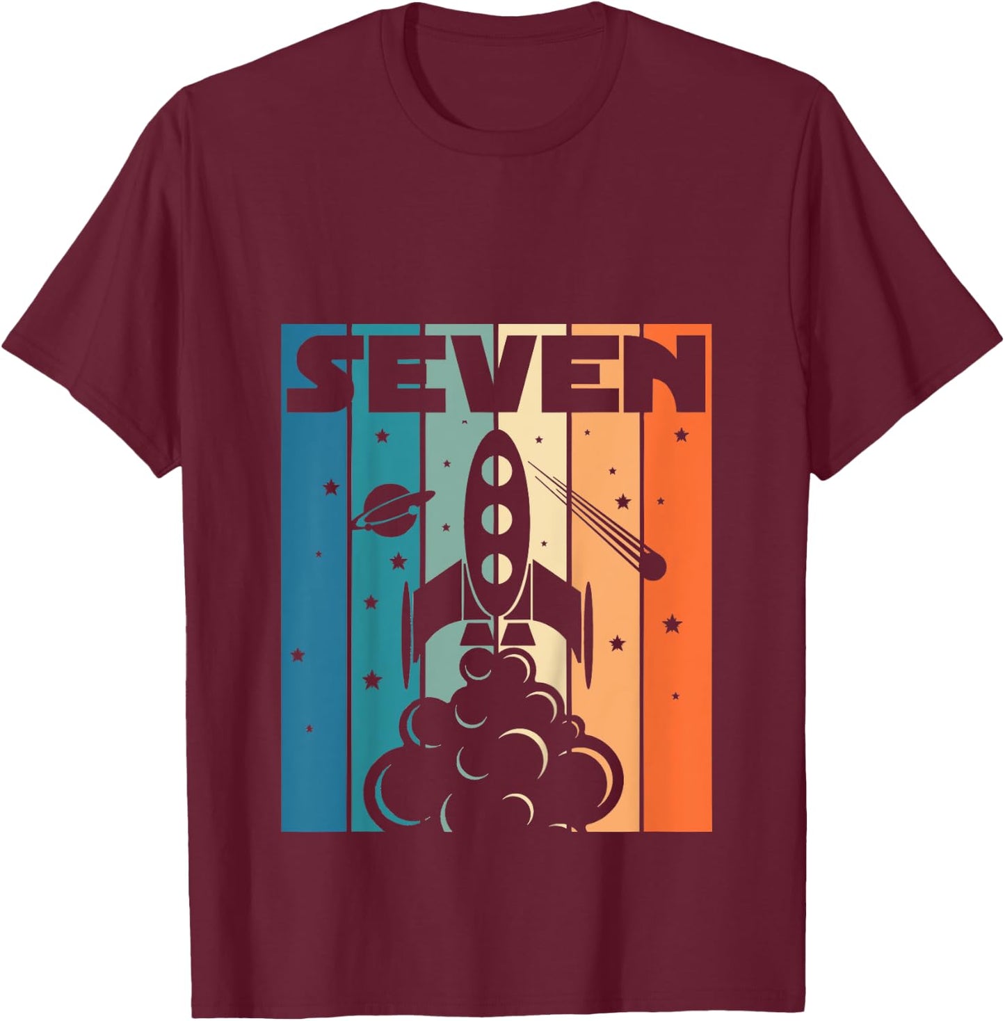 7 Year Old 7th Space Rocket Astronaut Birthday Boys Girls T-Shirt - T-Shirt | Maroon