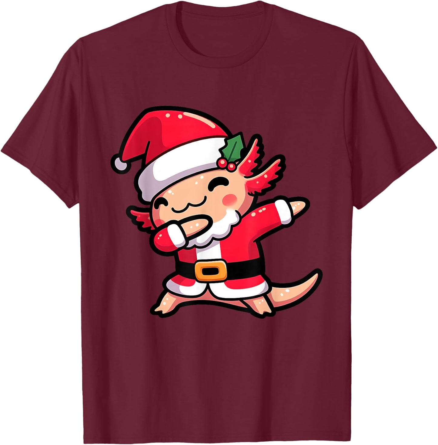 Axolotl Dabbing Santa Claus Christmas Family Matching Pajama T-Shirt - T-Shirt | Maroon