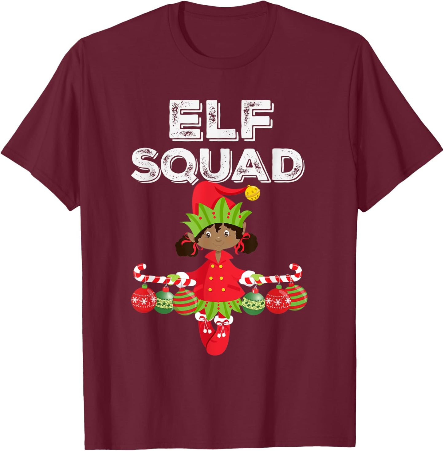 Elf Squad Girl African American Kids Cute Matching Christmas T-Shirt - T-Shirt | Maroon
