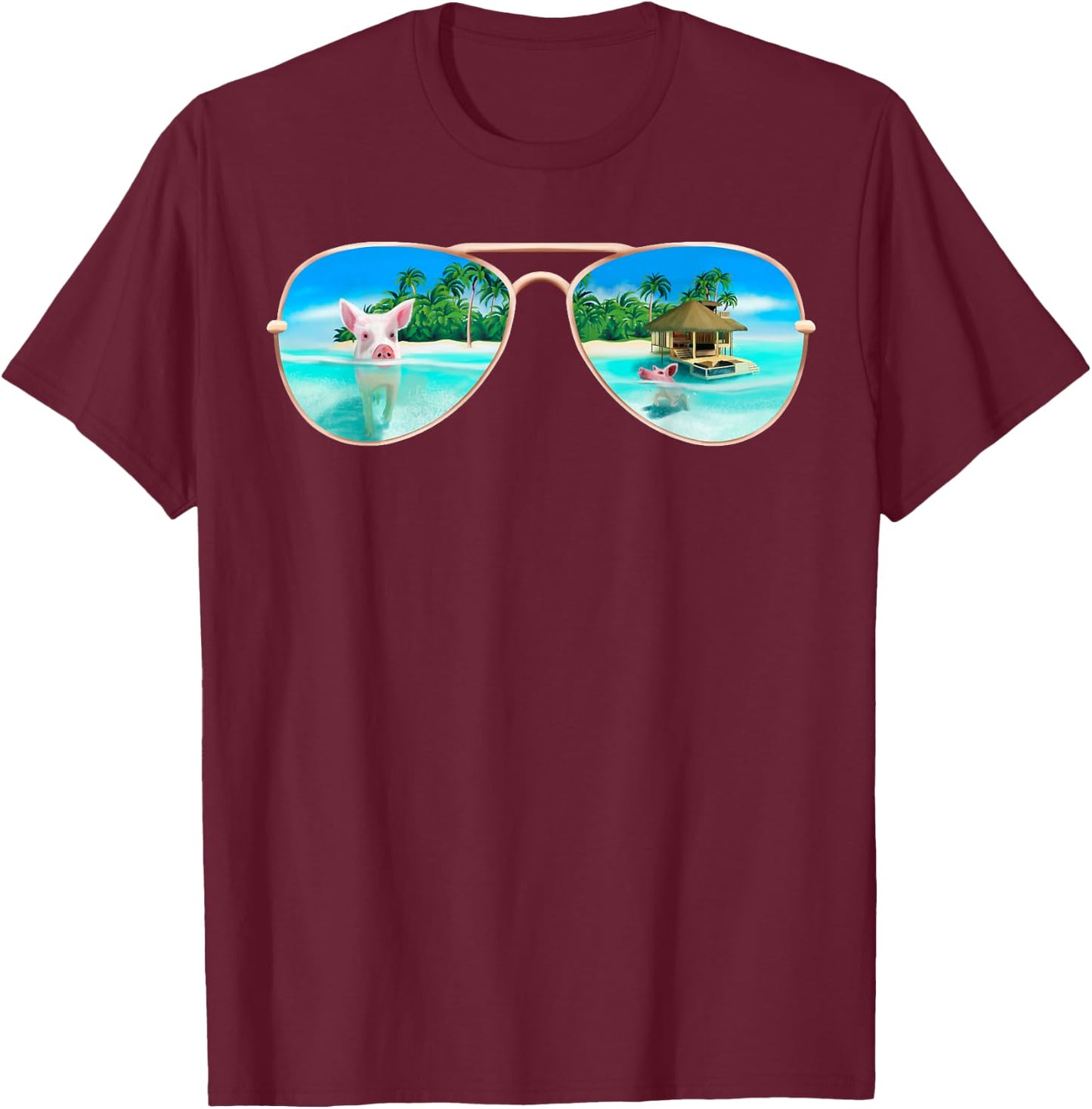Swimming Bahamas Pigs Summer Vacation Sunglasses T-Shirt - T-Shirt | Maroon