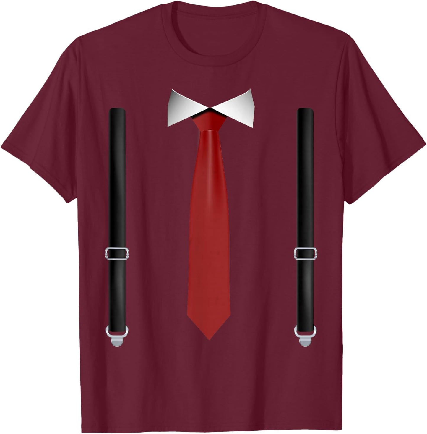 Tie with Braces Funny Tuxedo for Weddings , black T-Shirt - T-Shirt | Maroon