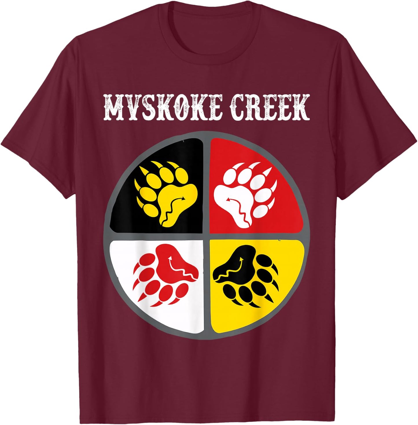 Mvskoke Creek Muskogee Tribe Native American Medicine Wheel T-Shirt - T-Shirt | Maroon