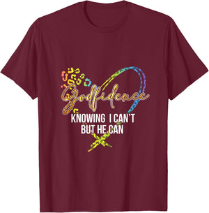 God.fidence Know I cant but he can leopard Heart Christian T-Shirt - T-Shirt | Maroon