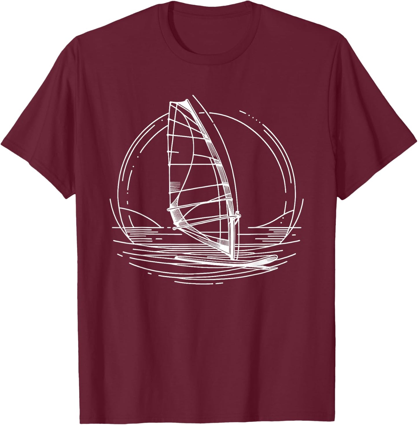 Line Art Windsurfing Windsurf Windsurfer Boardsailing T-Shirt - T-Shirt | Maroon