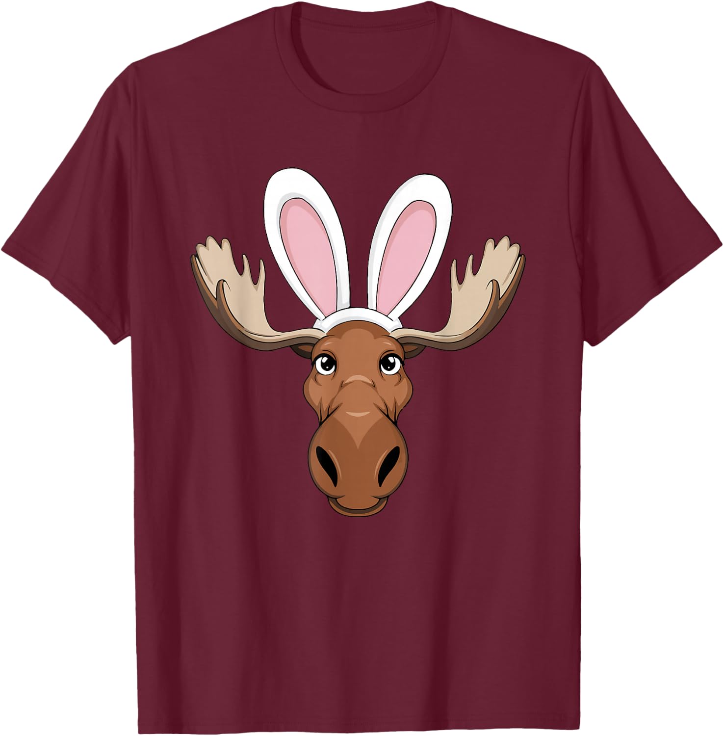 Moose with Bunny Ears Funny Easter Kids Boys Girls & Adults T-Shirt - T-Shirt | Maroon