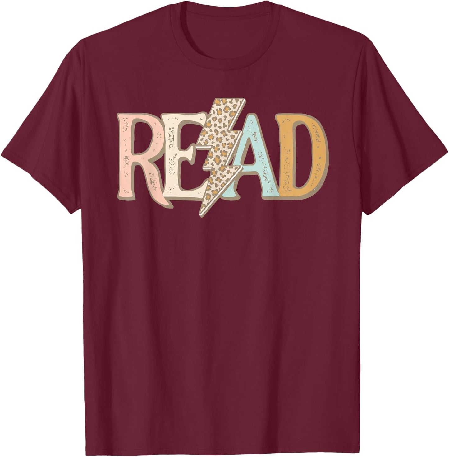 READ Leopard Lightning Bolt Book Lover Librarian Reader Gift T-Shirt - T-Shirt | Maroon