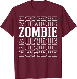 Zombie Layered Text Costume Horror Fan T-Shirt - T-Shirt | Maroon