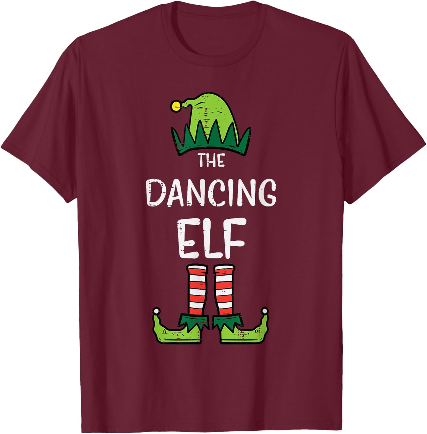 Dancing Elf Xmas PJs Matching Christmas Pajamas Family Girls T-Shirt - T-Shirt | Maroon