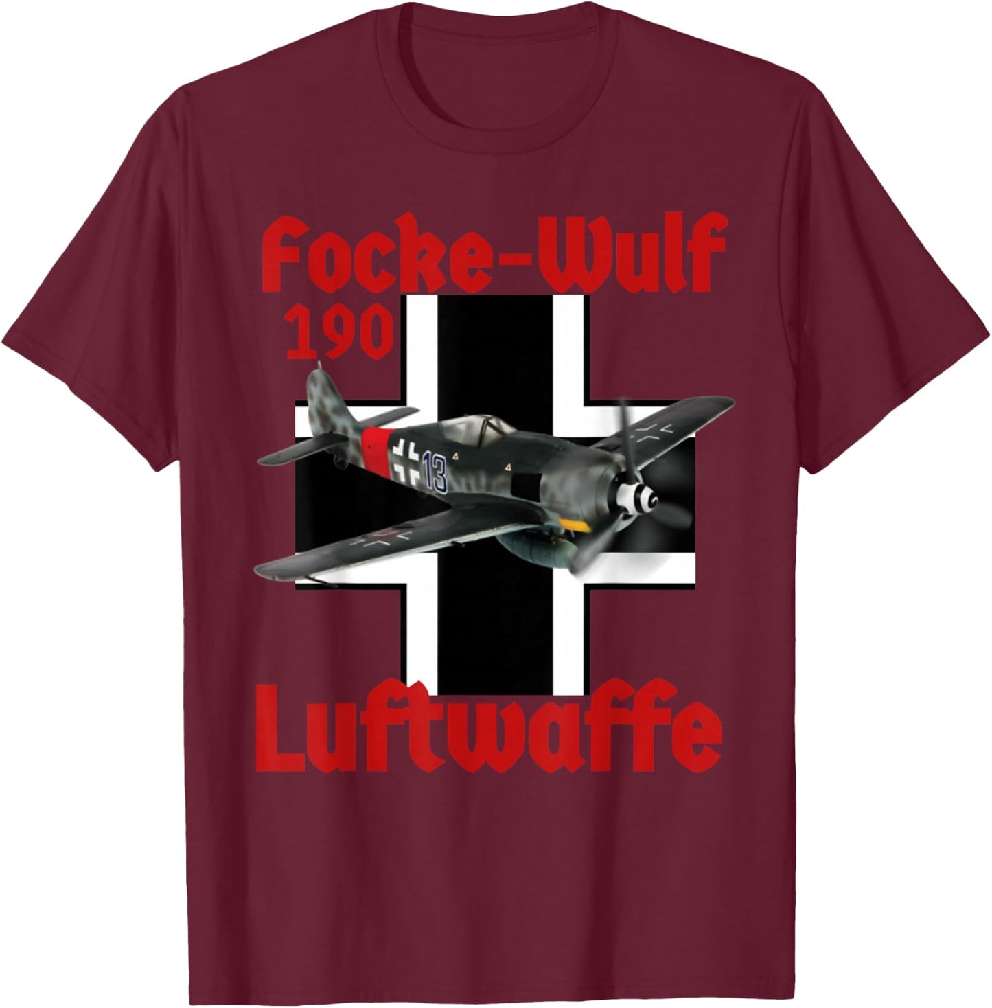 Great Aviation . German Luftwaffe F/W 190. T-Shirt - T-Shirt | Maroon