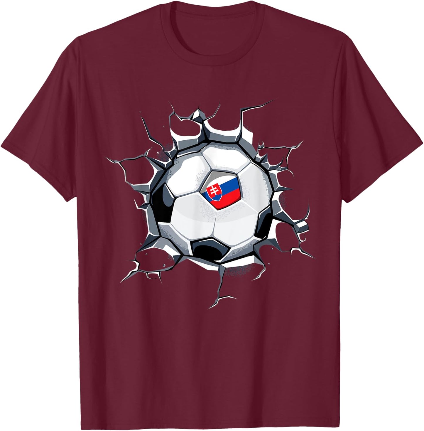 Slovakia Soccer Fan Jersey Slovak Football Flag Cracked Wall T-Shirt - T-Shirt | Maroon