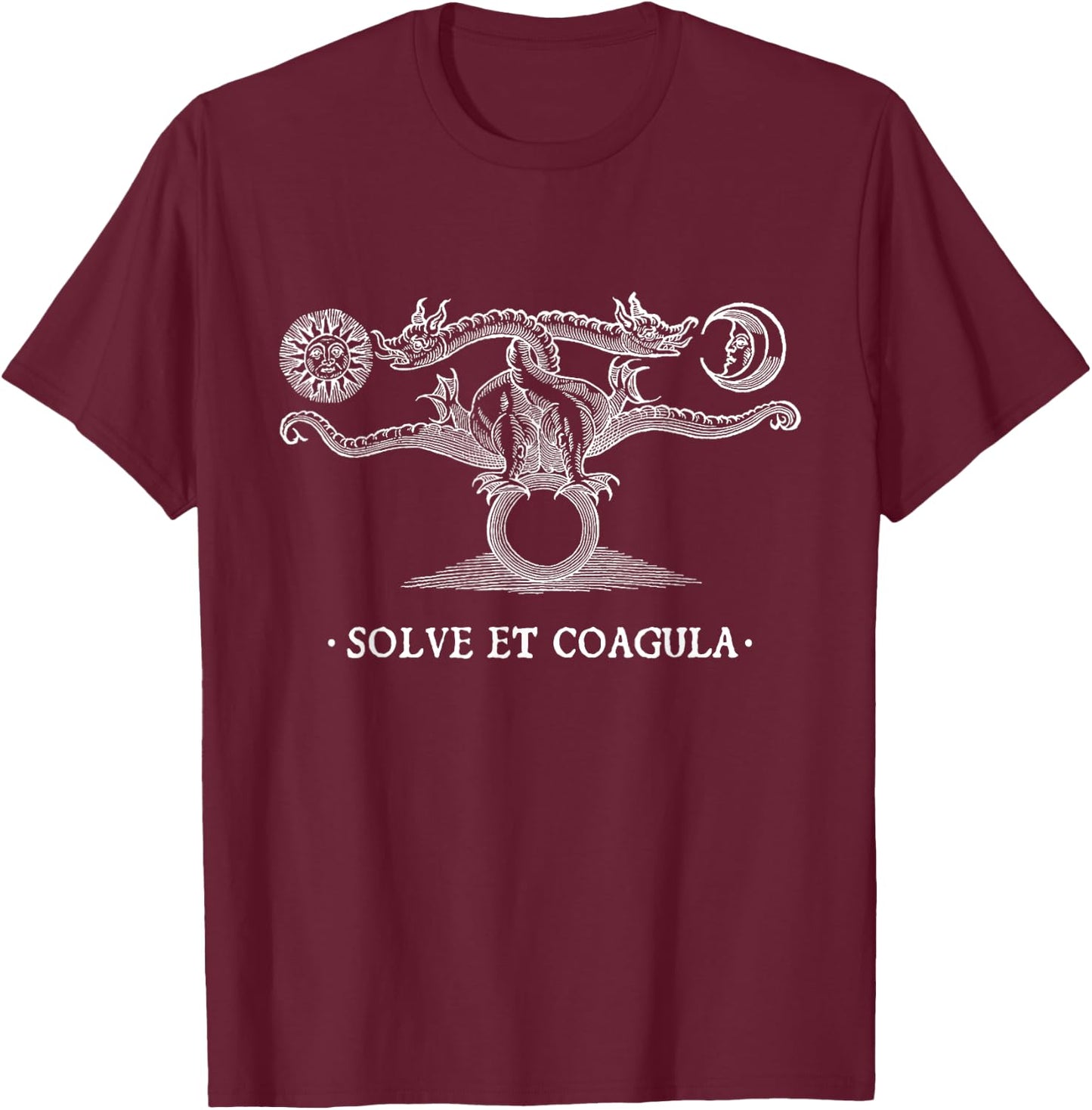 Alchemical Medieval Occult Celtic Dragon, Solve et Coagula T-Shirt - T-Shirt | Maroon