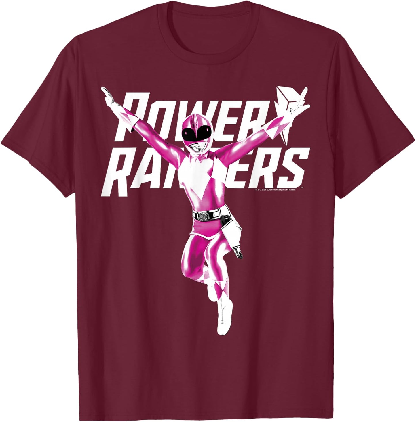 Power Rangers Pink Ranger Karate Action Pose Logo Small T-Shirt - T-Shirt | Maroon