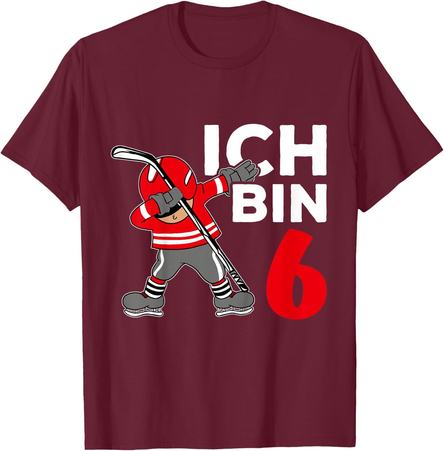 Kinder Ich Bin 6 Eishockey Hockey Geburtstag Eishockeyspieler T-Shirt - T-Shirt | Maroon