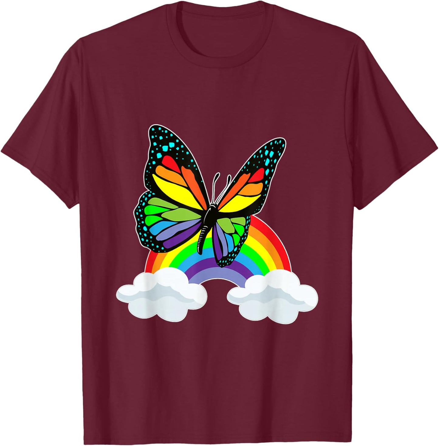 Butterfly Rainbow Clouds T-Shirt - T-Shirt | Maroon