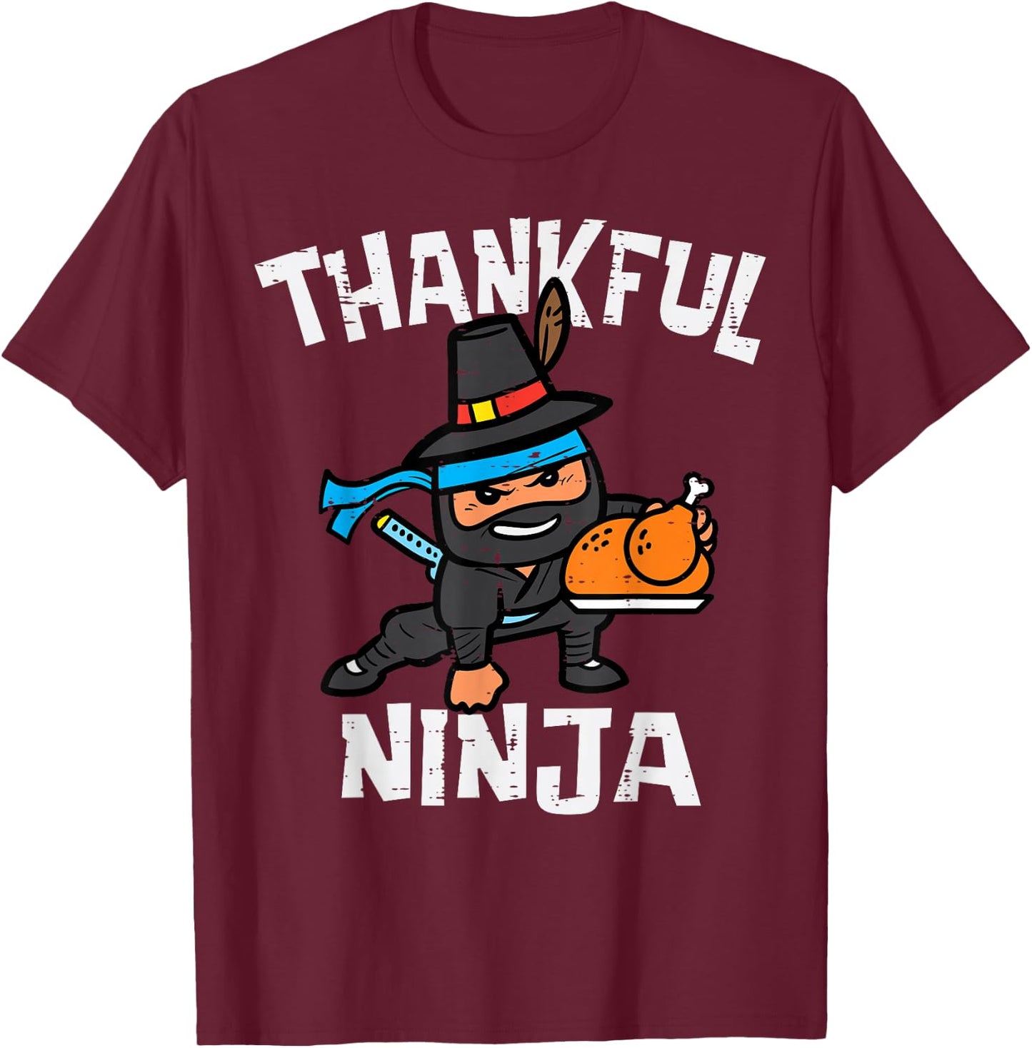 Thanksgiving Thankful Ninja Cool Turkey Fall Boys Girls Kids T-Shirt - T-Shirt | Maroon