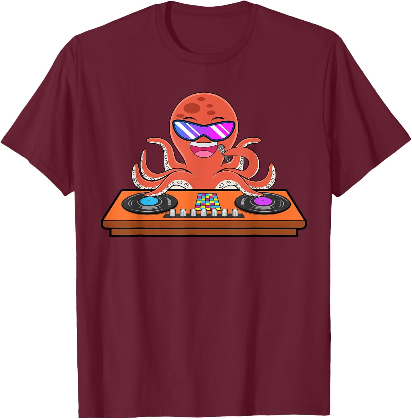 Octopus DJ Music Musician Party Squid T-Shirt - T-Shirt | Maroon