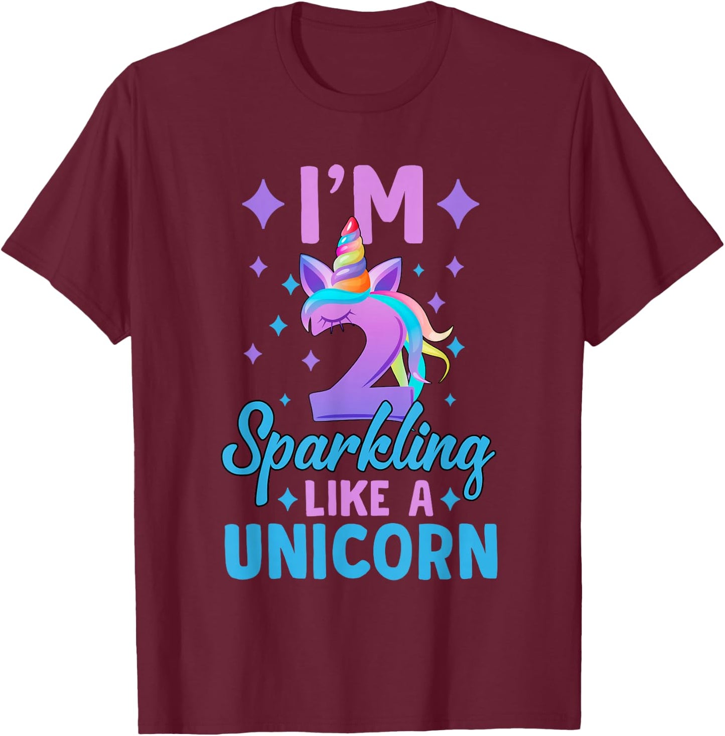 2nd Birthday Unicorn Birthday Party 2 Year Old Girls T-Shirt - T-Shirt | Maroon