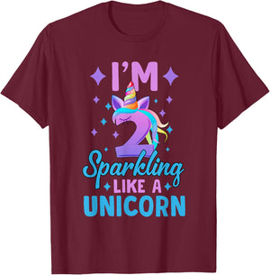 2nd Birthday Unicorn Birthday Party 2 Year Old Girls T-Shirt - T-Shirt | Maroon