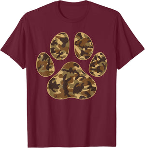 Cute Camo Paw Print Pet Owner Camouflage Paw Print Dog Lover Men Women Kids T-Shirt - T-Shirt | Maroon