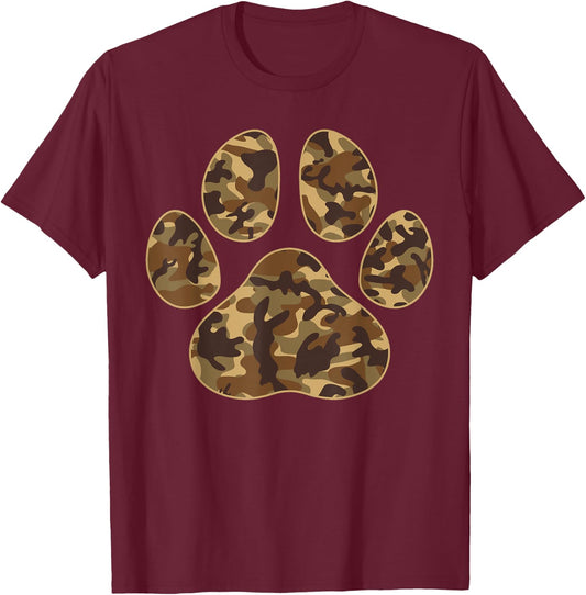 Cute Camo Paw Print Pet Owner Camouflage Paw Print Dog Lover Men Women Kids T-Shirt - T-Shirt | Maroon