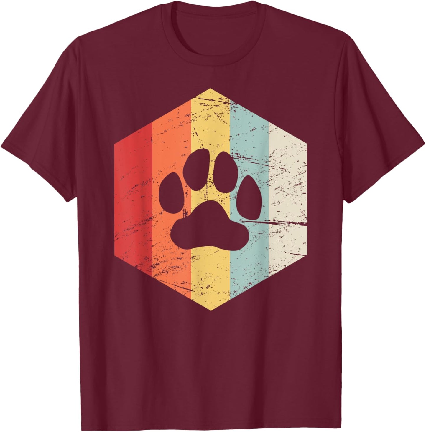 Retro Vintage Paw Print Furry T-Shirt - T-Shirt | Maroon