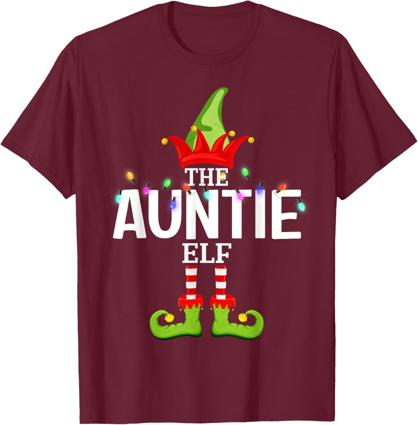 The Auntie Elf Christmas Matching Pajamas T-Shirt - T-Shirt | Maroon
