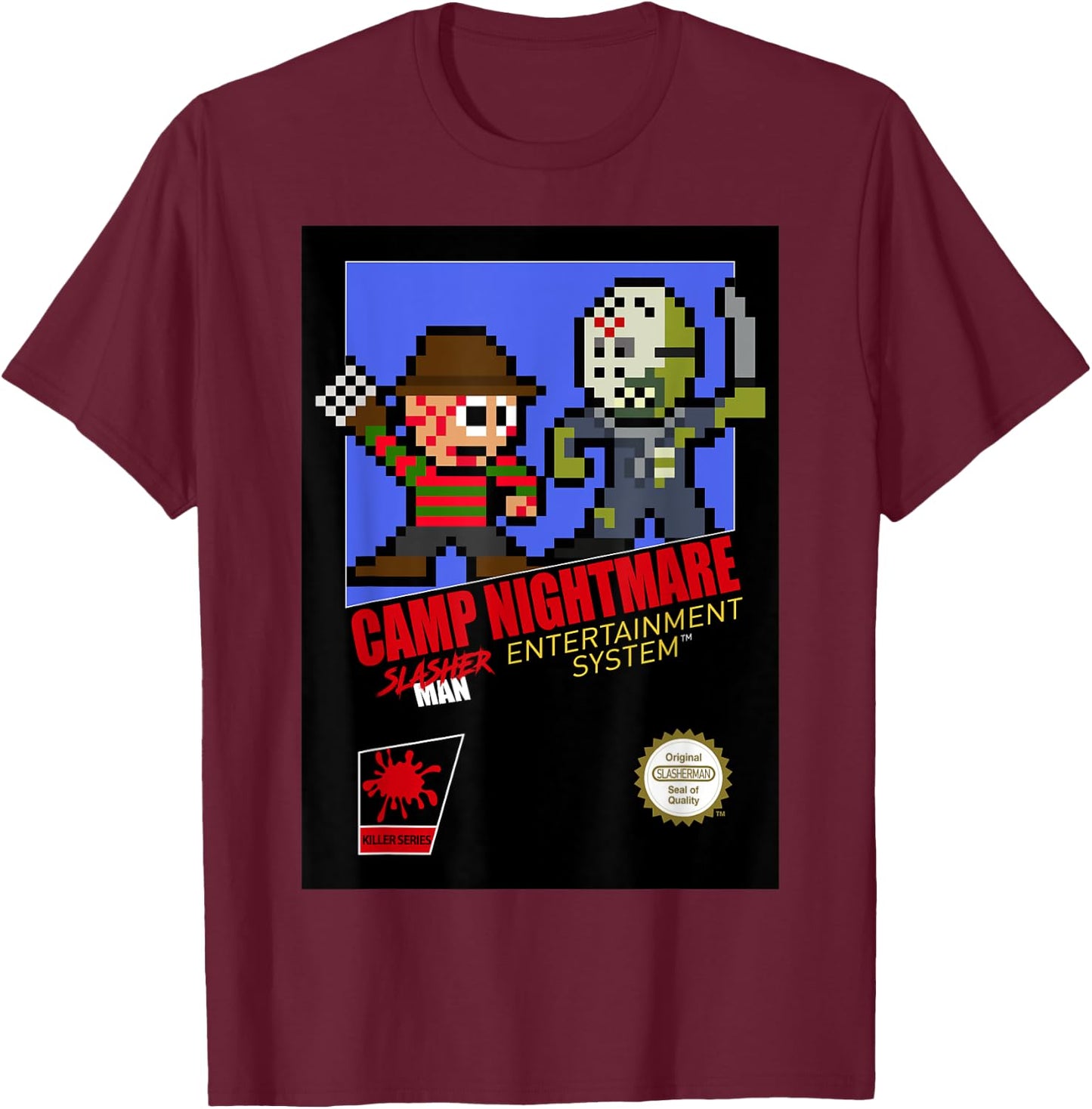 Camp Nightmare Retro 8-Bit Horror T-Shirt - T-Shirt | Maroon