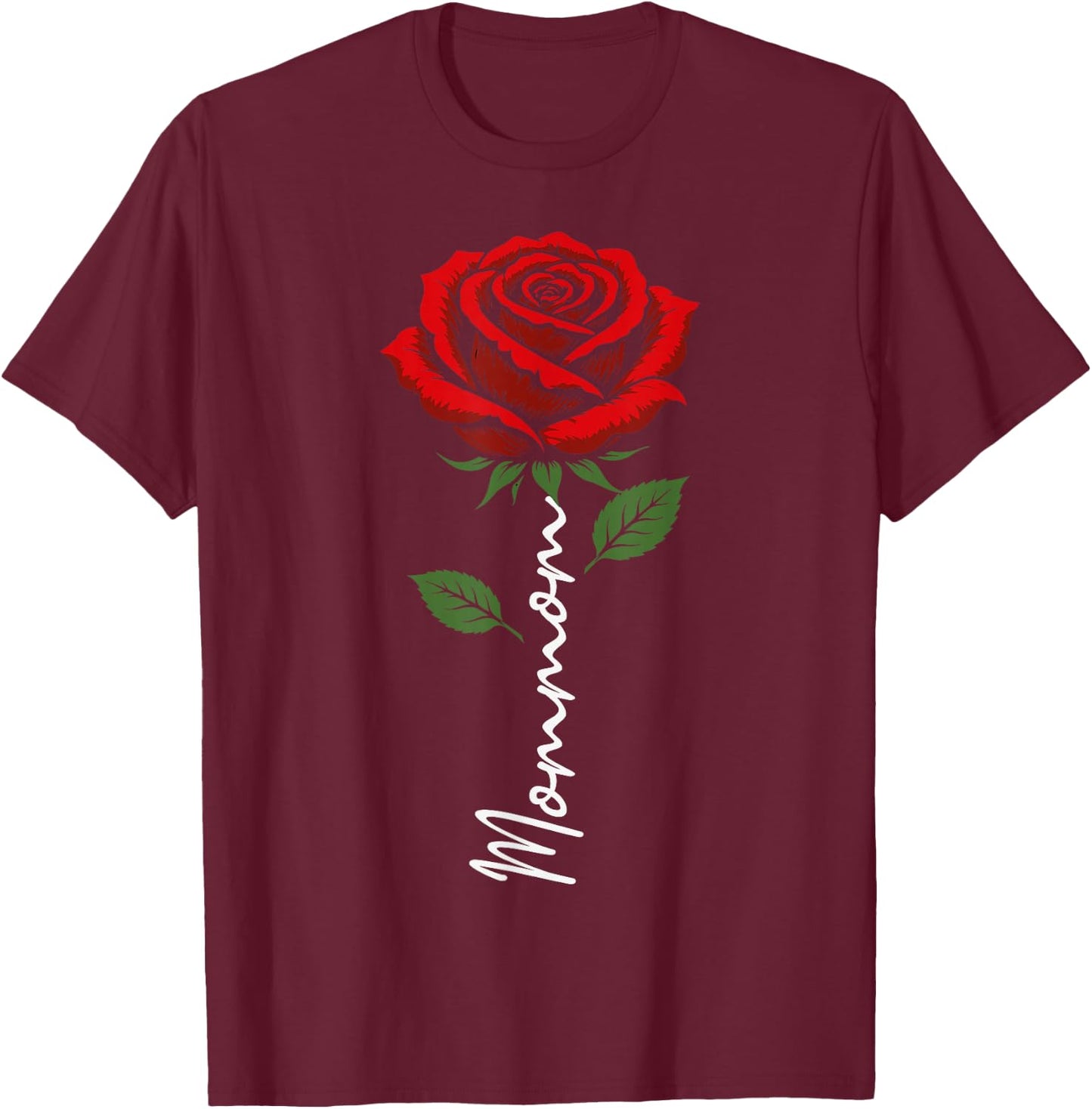 Mommom Mothers Day Floral Rose Minimalist Aesthetic T-Shirt - T-Shirt | Maroon