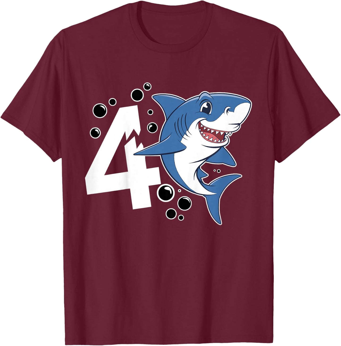 Kids Kids 4 Years Old Cute Shark Lover 4th Birthday Party T-Shirt - T-Shirt | Maroon
