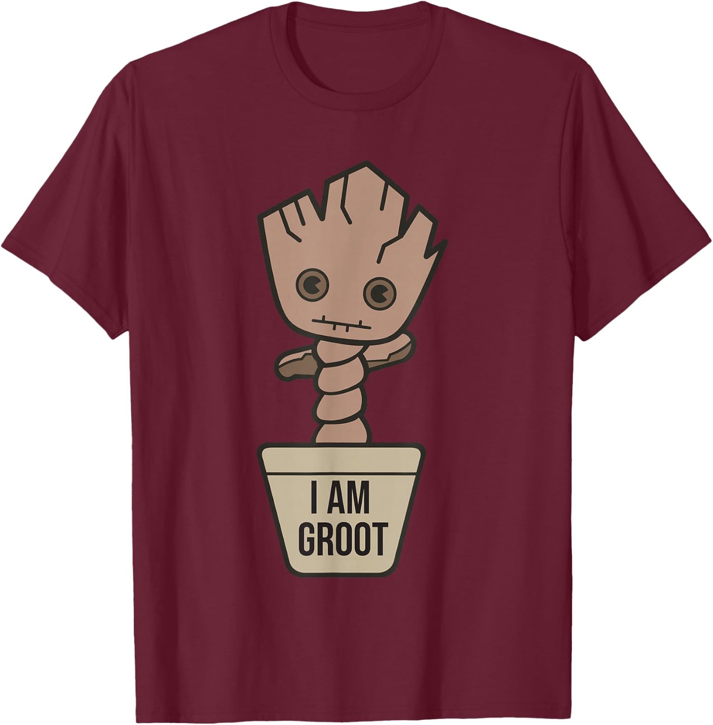 Marvel Kawaii I Am Groot Potted Baby Groot Shot T-Shirt - T-Shirt | Maroon