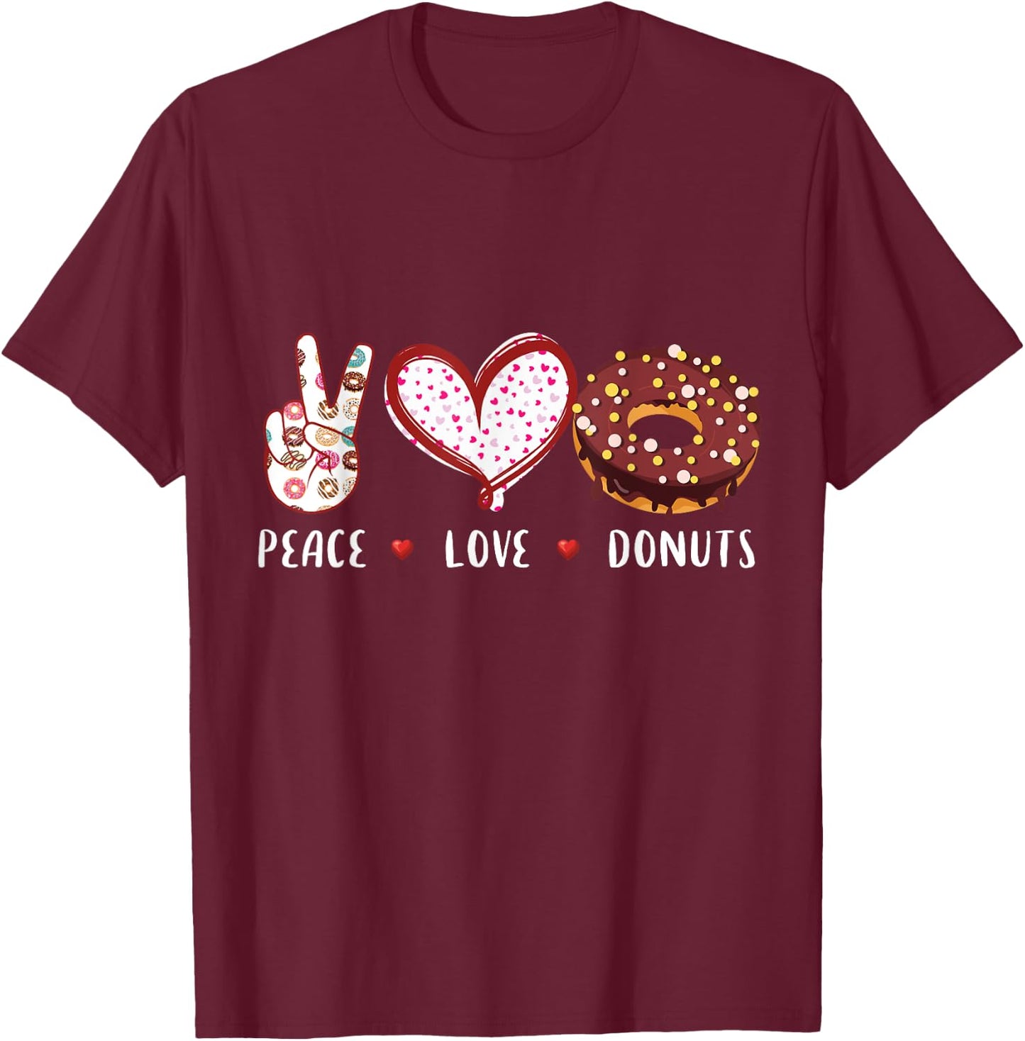 Peace Love donuts chocolate Doughnut men women kids boy girl T-Shirt - T-Shirt | Maroon
