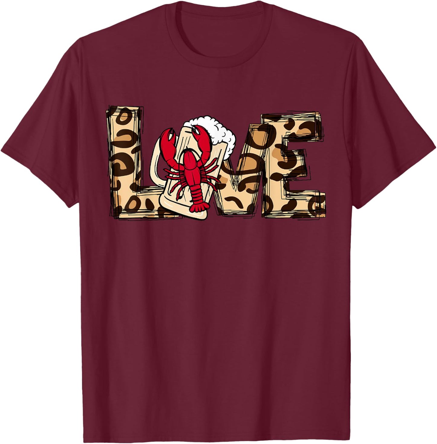 Crawfish and Beer Lovers Women's Leopard Love Crayfish T-Shirt - T-Shirt | Maroon