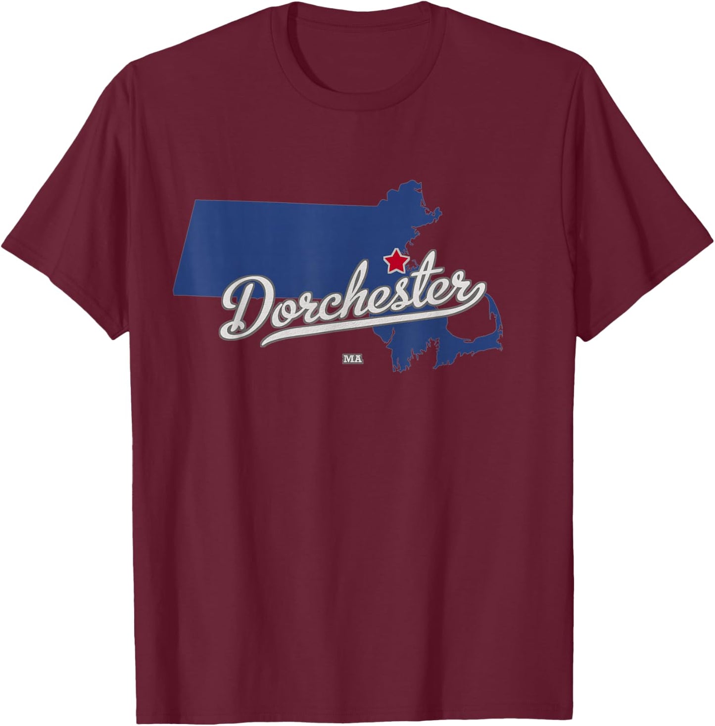 Dorchester Massachusetts Boston MA Map T-Shirt - T-Shirt | Maroon