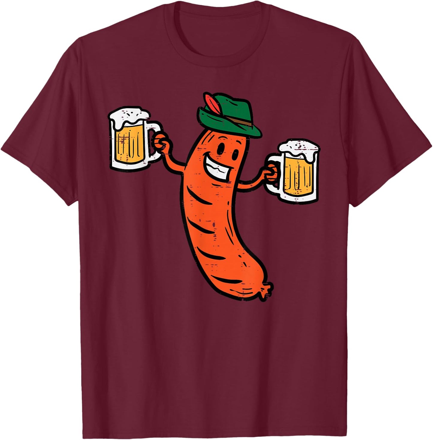 Oktoberfest Bratwurst German Sausage Costume Men Women Kids T-Shirt - T-Shirt | Maroon