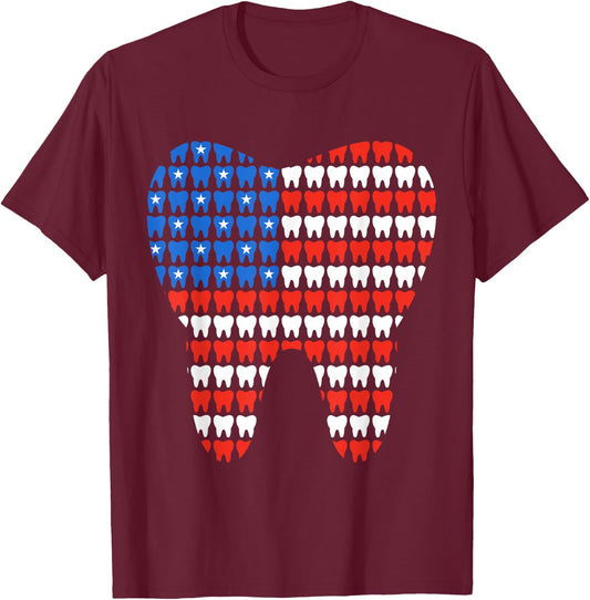 4th of July Patriotic Dental Squad RDH Funny Dental Hygiene T-Shirt - T-Shirt | Maroon