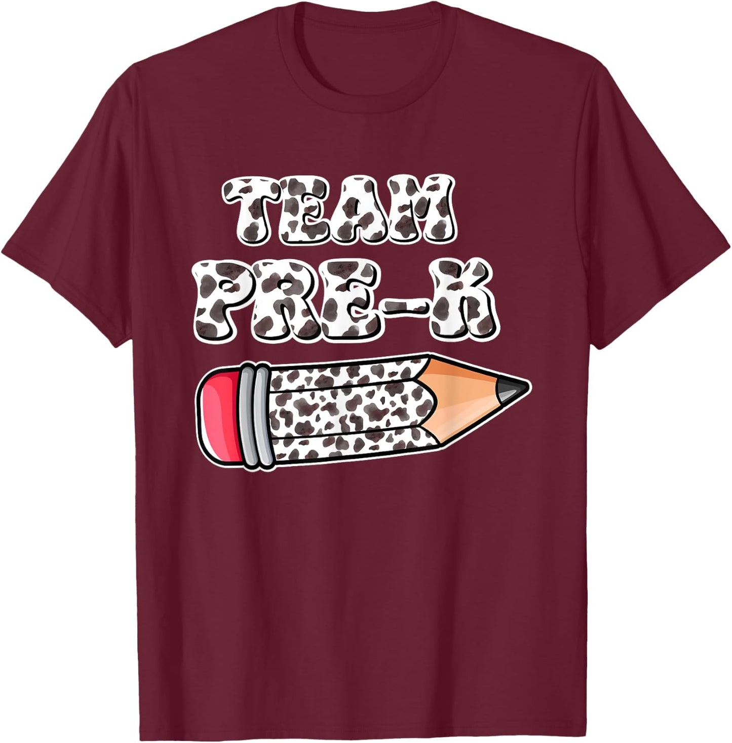 Team Pre-K Cow Print Pencil Back To School Kids Boys Girls T-Shirt - T-Shirt | Maroon