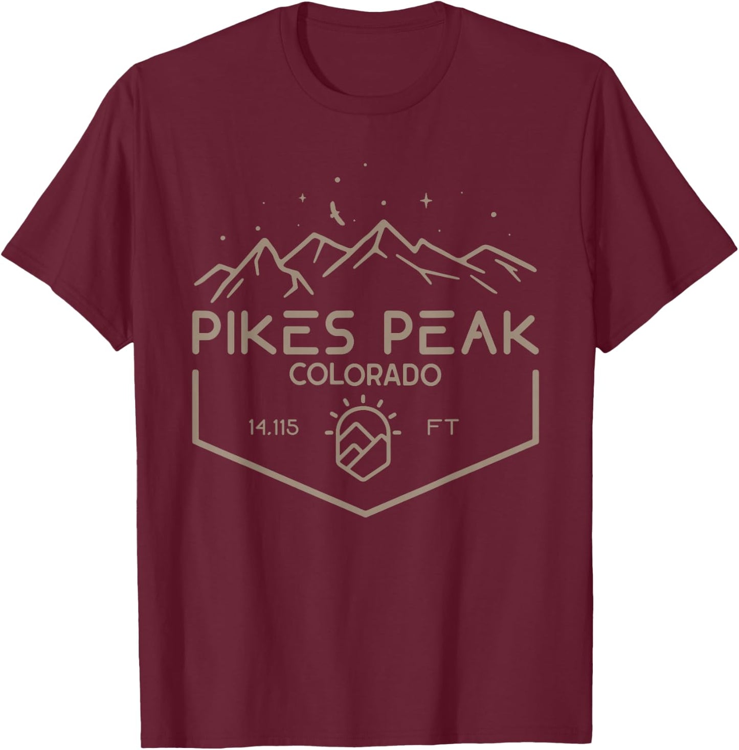Pikes Peak 14,115 Ft. Colorado Mountains T-Shirt - T-Shirt | Maroon
