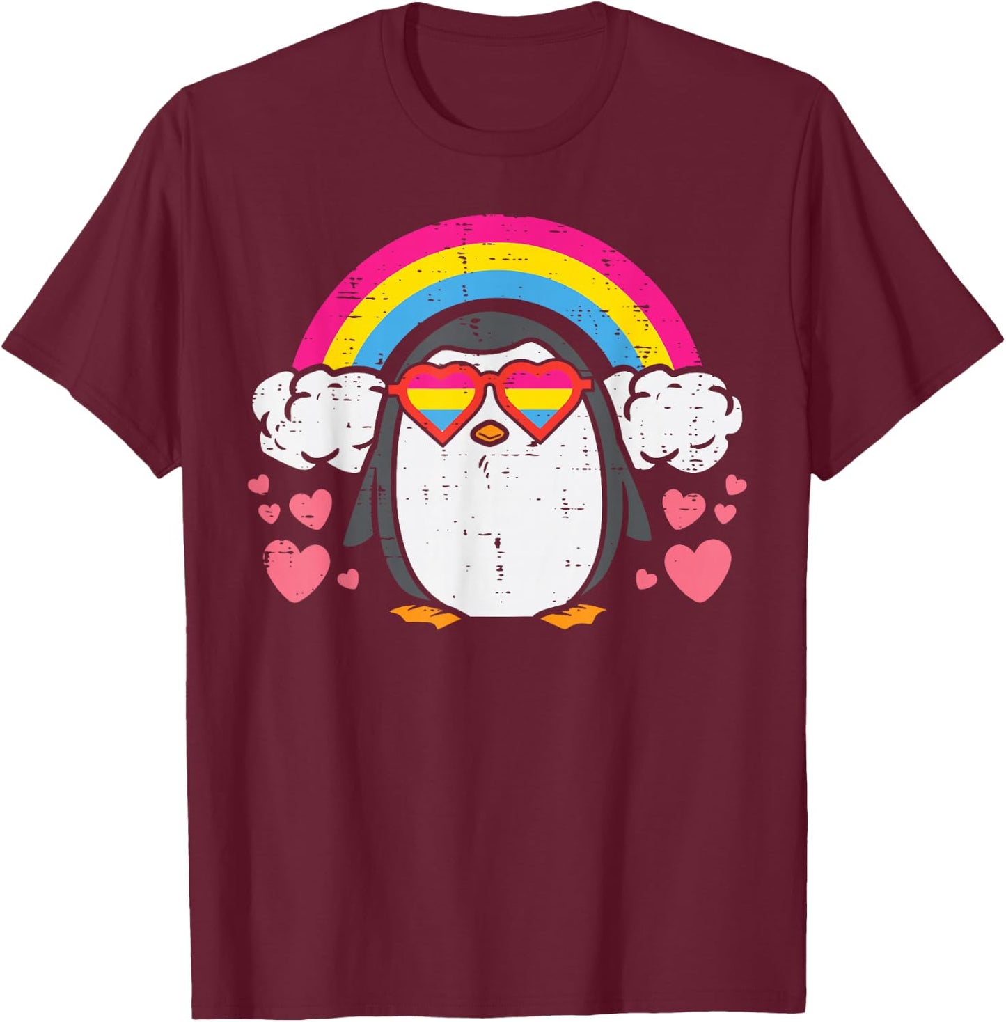 Penguin Pansexual Sunglasses Rainbow Pan Pride Men Women T-Shirt - T-Shirt | Maroon