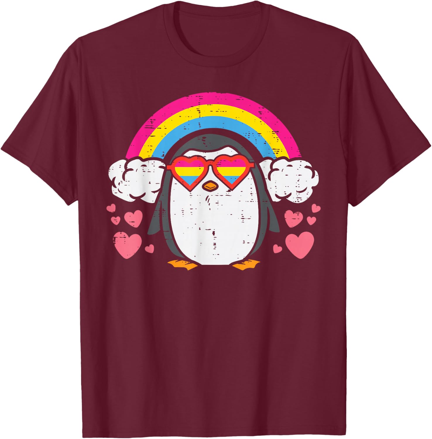 Penguin Pansexual Sunglasses Rainbow Pan Pride Men Women T-Shirt - T-Shirt | Maroon