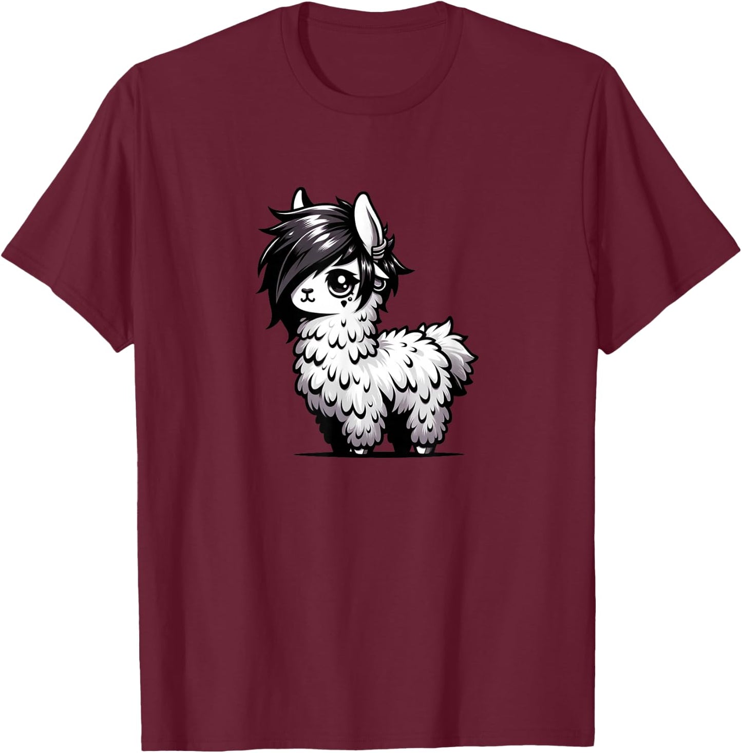 Cute Emo Llama Kawaii Kids Boys Girls T-Shirt - T-Shirt | Maroon