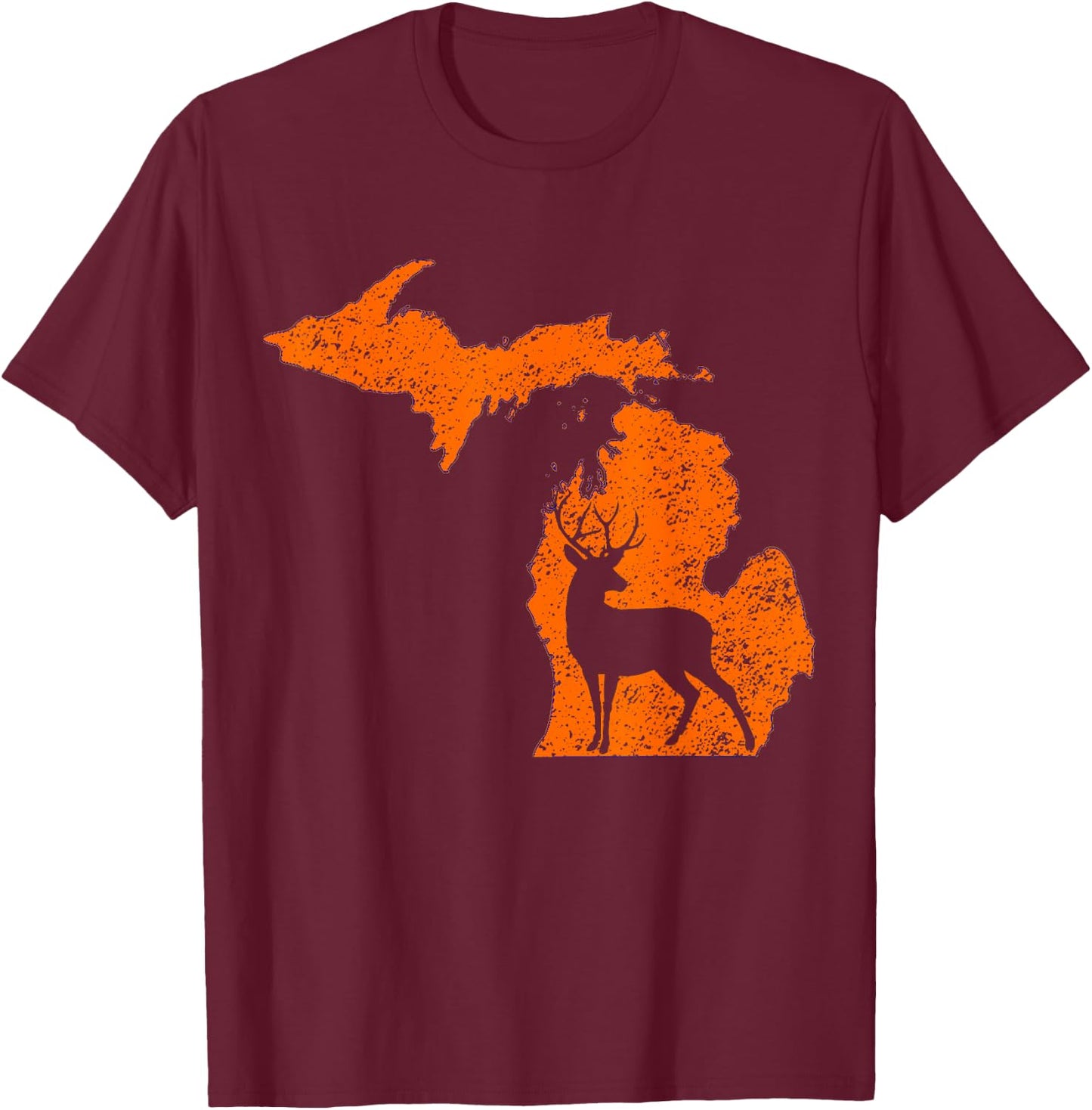 Michigan Whitetail Deer Outdoors Camping Hiking Distressed T-Shirt - T-Shirt | Maroon