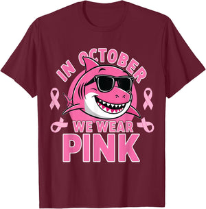 Breast Cancer Shark October We Wear Pink Toddler Boys Kids T-Shirt - T-Shirt | Maroon