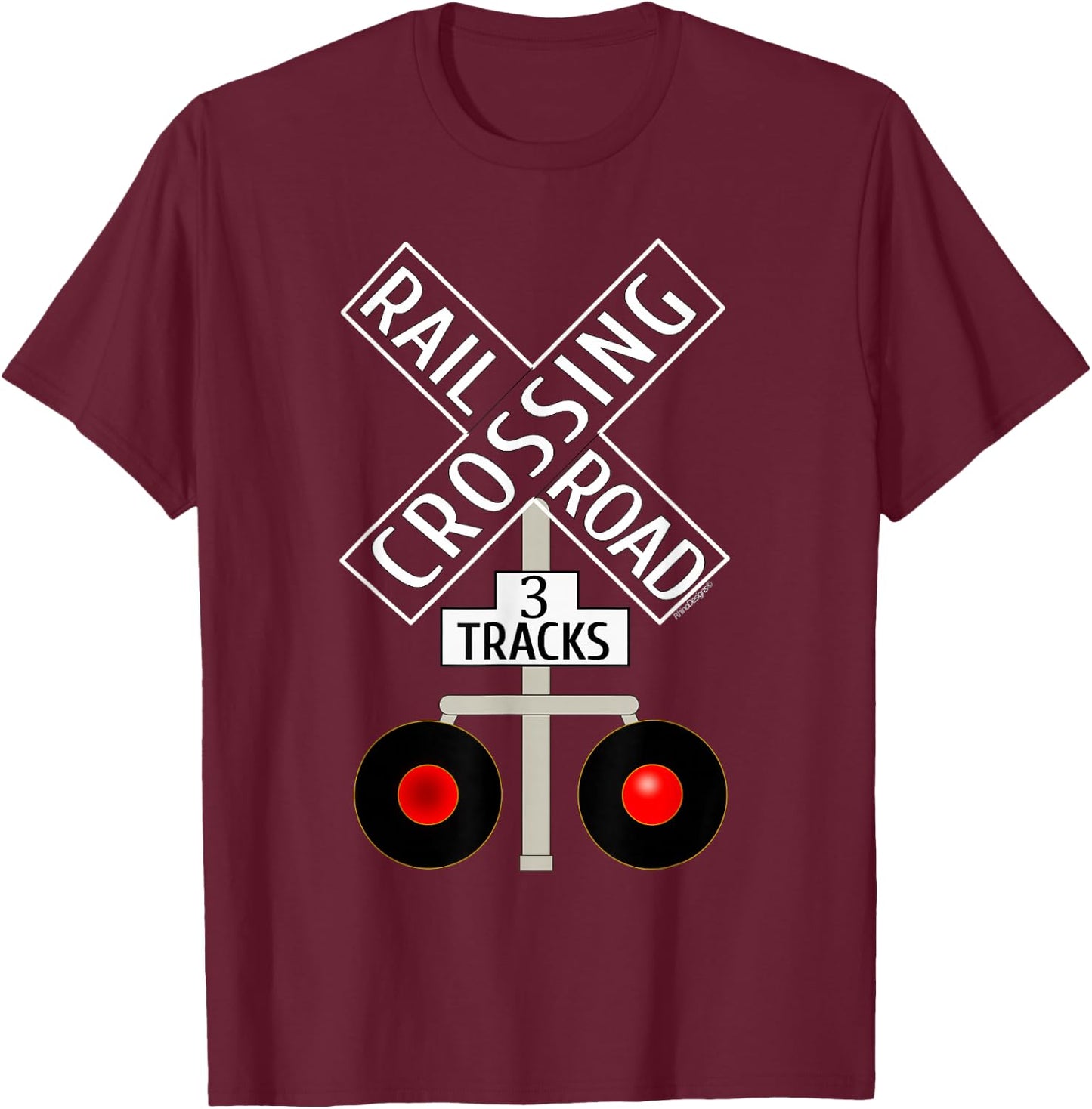 Train Railroad Crossing Lights tracks road sign T-Shirt - T-Shirt | Maroon