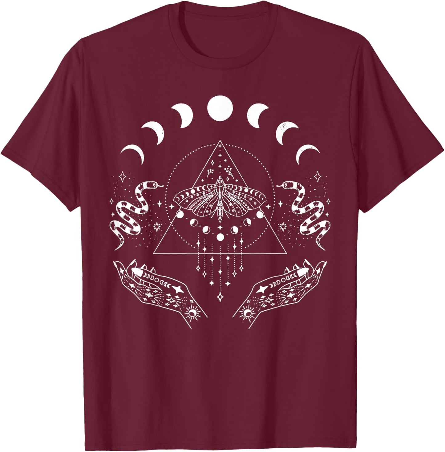 Celestial Snake Moth Moon Phase Magical Mystical Witchy T-Shirt - T-Shirt | Maroon