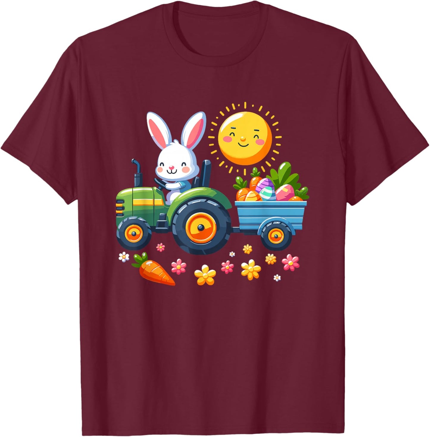 Easter Tractor Boys Easter Nest Farmer Easter Bunny , black T-Shirt - T-Shirt | Maroon